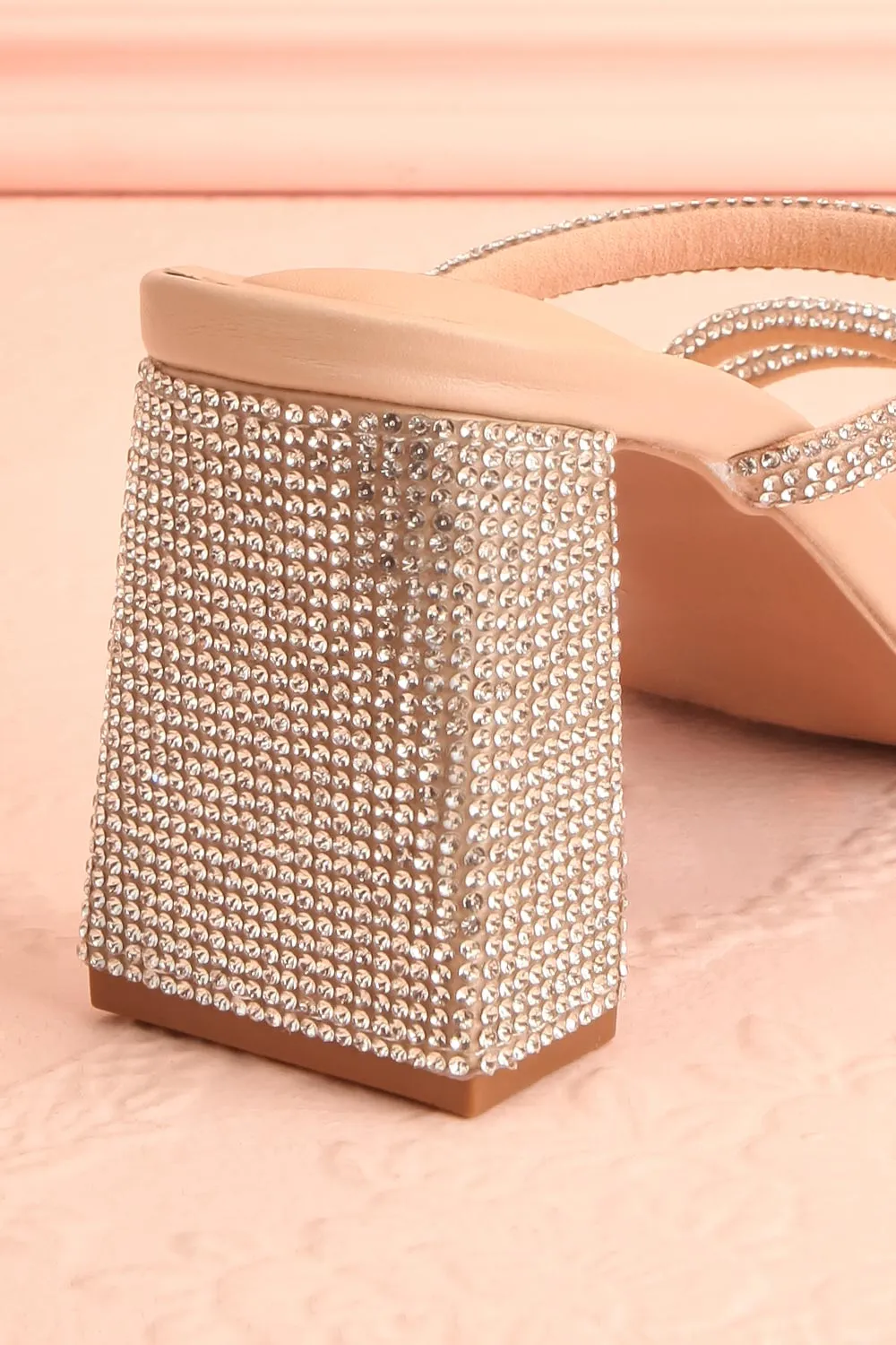Zephra | Beige Strappy Sandals w/ Crystals