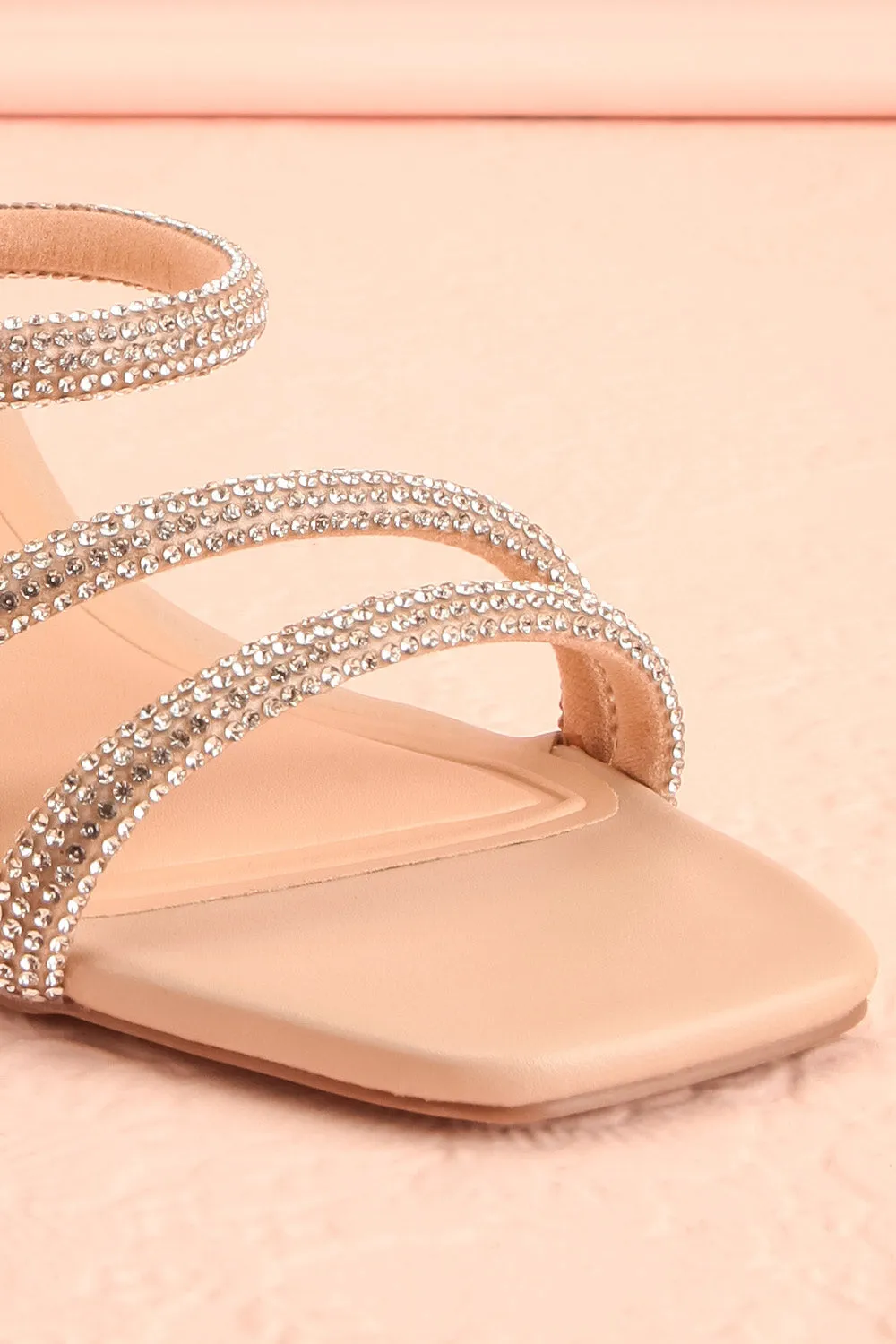Zephra | Beige Strappy Sandals w/ Crystals