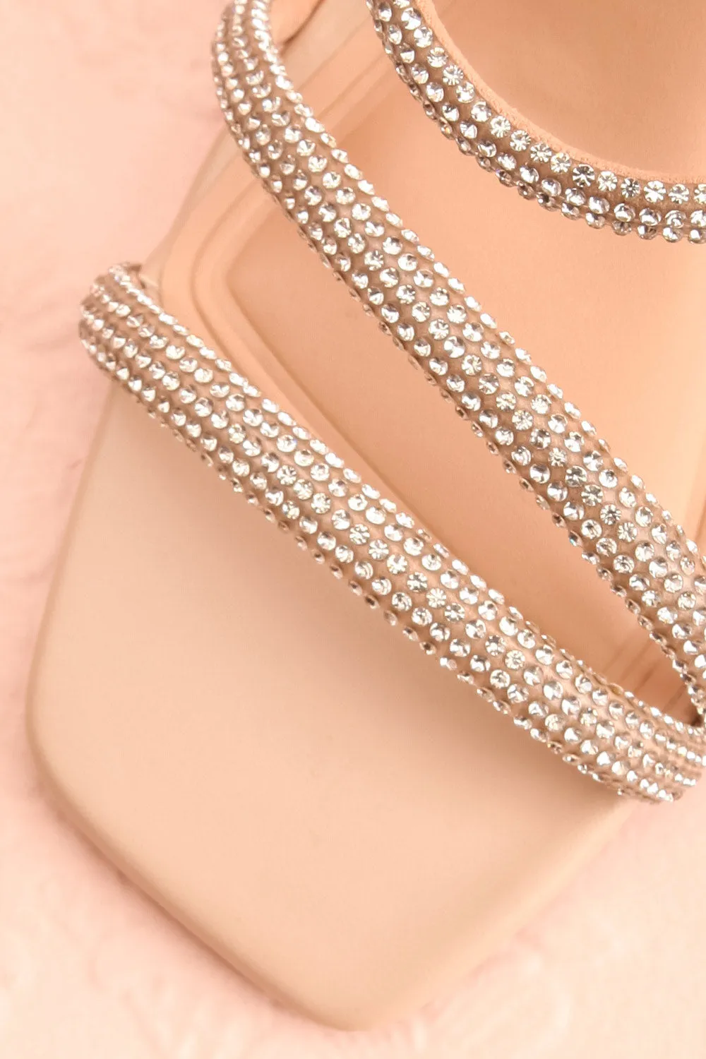 Zephra | Beige Strappy Sandals w/ Crystals
