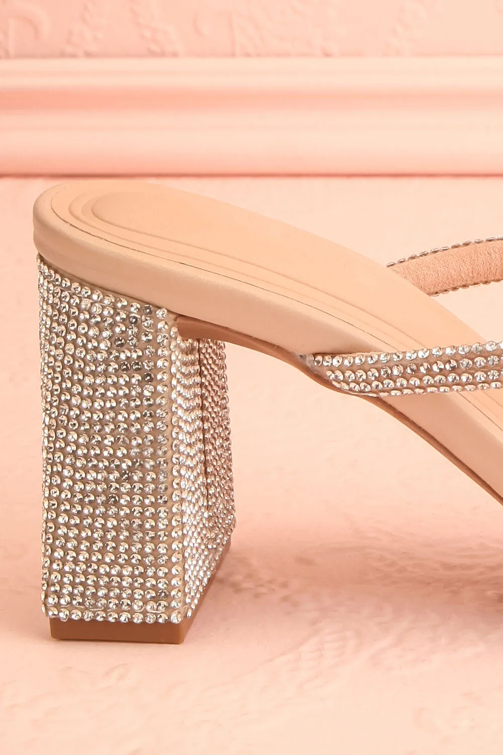 Zephra | Beige Strappy Sandals w/ Crystals
