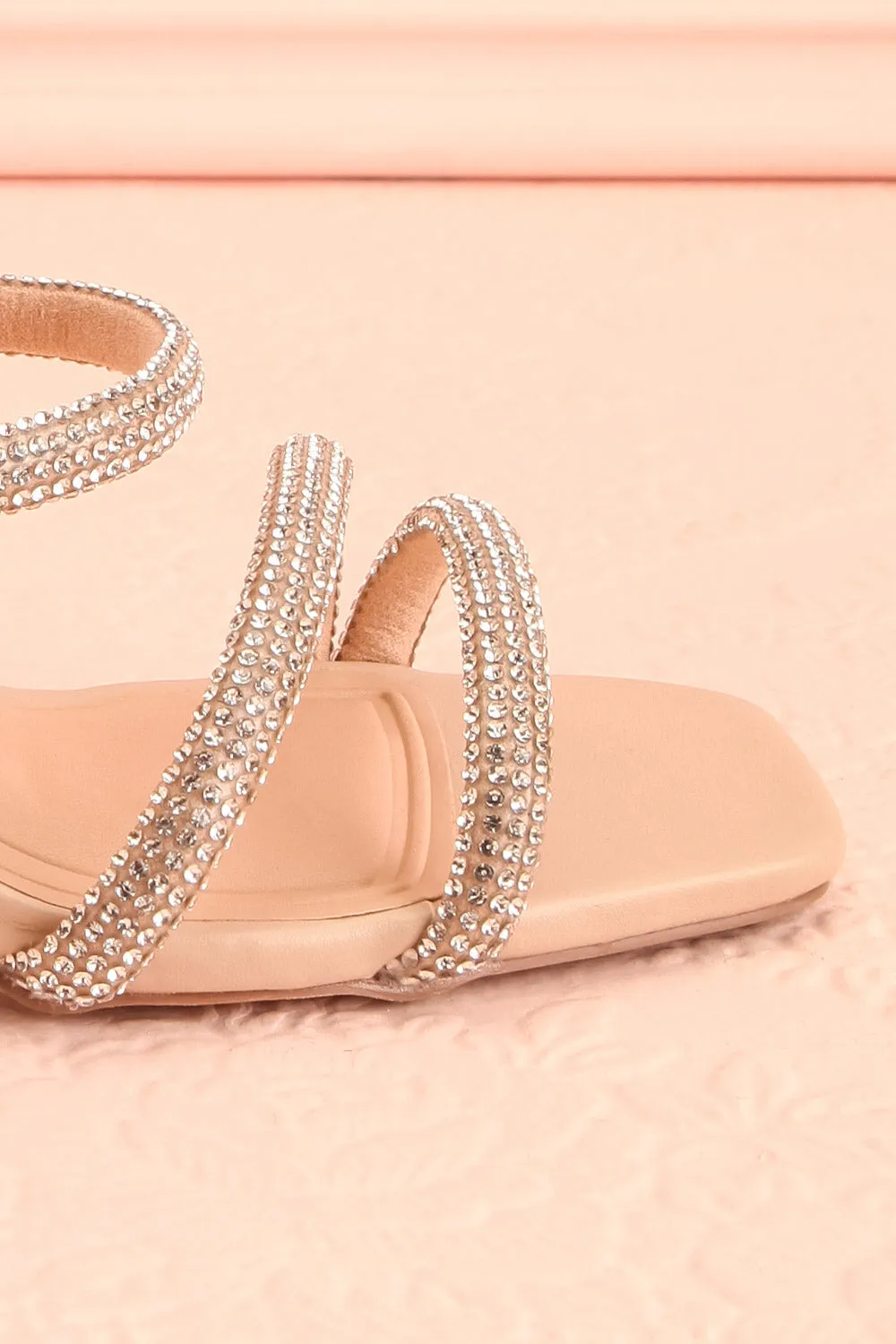Zephra | Beige Strappy Sandals w/ Crystals